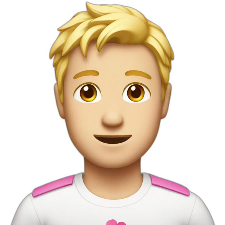 blond man with a pink flower on his head in a white shirt emoji
