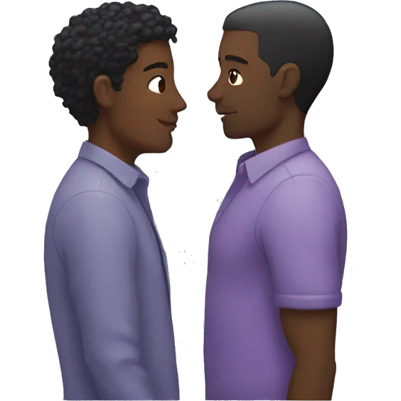 Two men kissing, one of the white with lavender hair and the other person is black with black hair  emoji