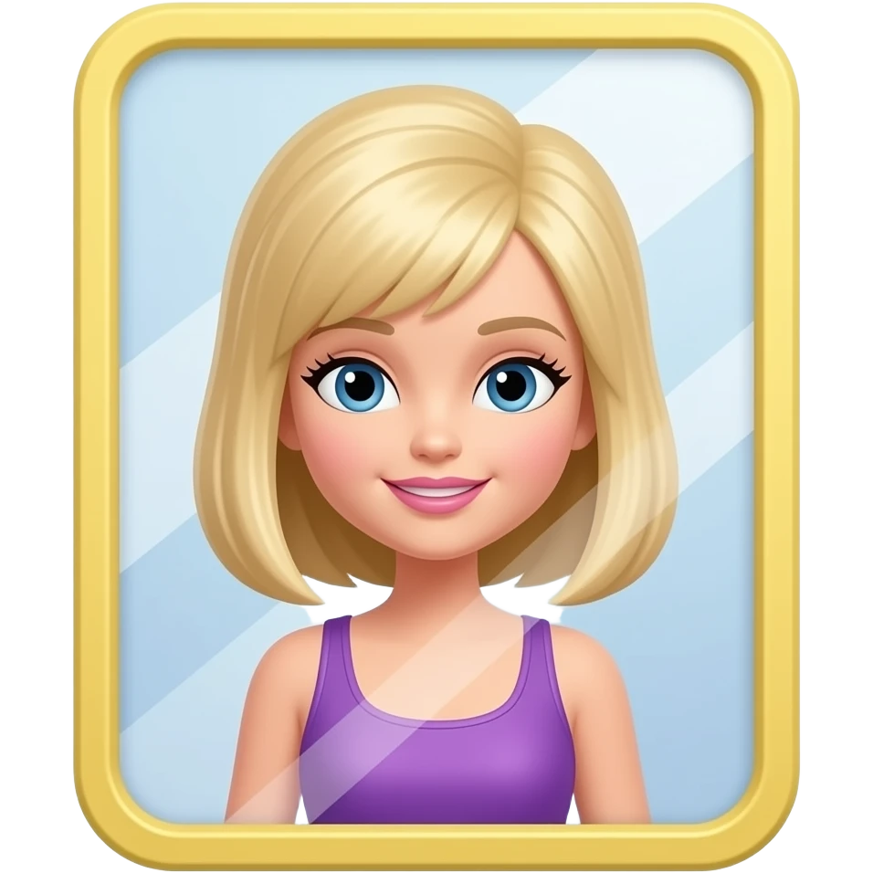 yellow and purple a half body standing mirror, rectangular shape, simple thin frame, inspired by Barbie colour palette emoji