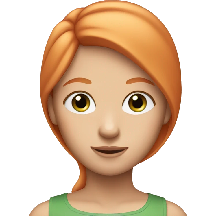 Girl with straight ginger hair and green eyes and pink top emoji