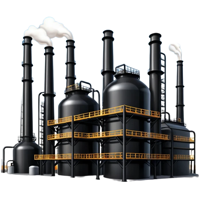 generate a beautiful big black oil refining station. realistic and cinematic. glossy. 4 different options emoji