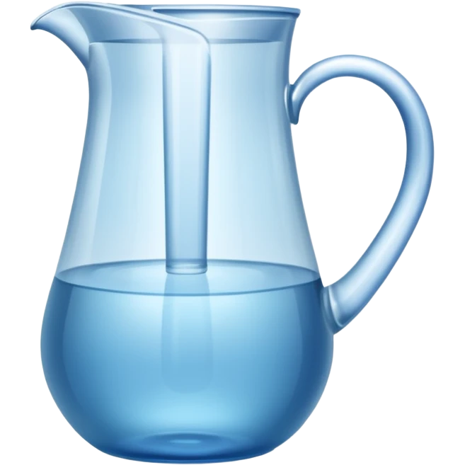 A water pitcher, transparent, slightly blue water, no lid, no droplets, tall, without a handle or spout.
 emoji