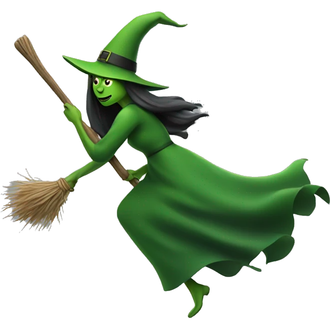 Green witch flying on broom emoji