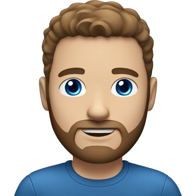 white man with blue eyes brown middle parted hair and beard emoji
