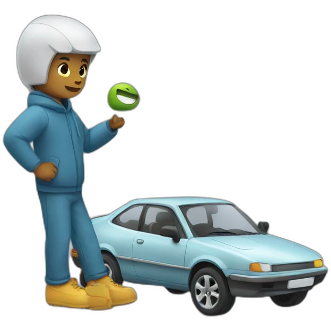 hugo playing with car emoji