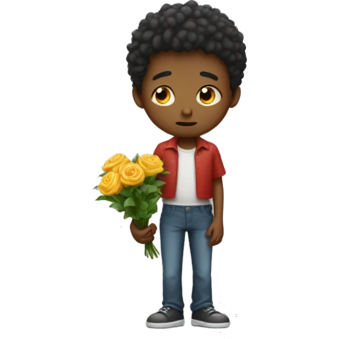 Sad boy giving flowers and gift emoji
