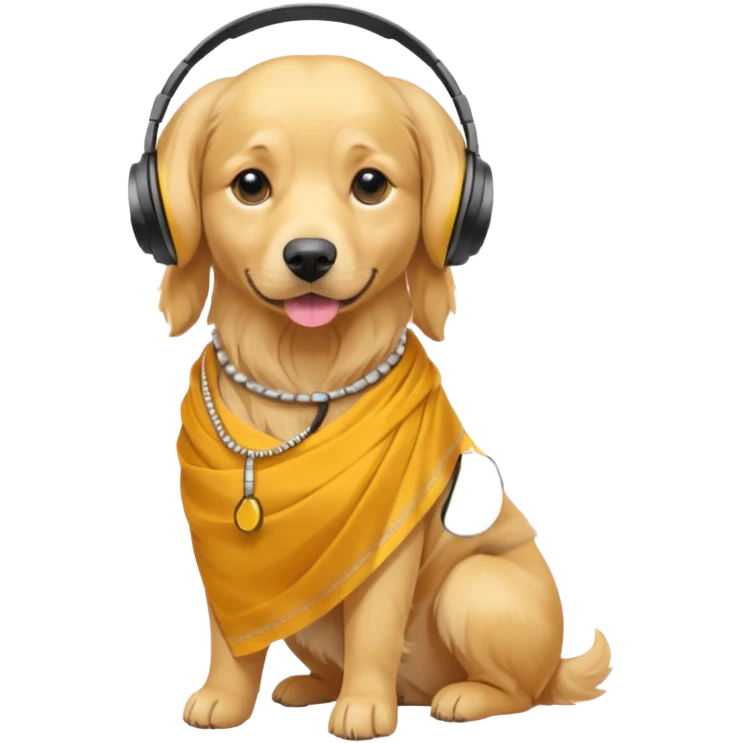 dog, saree dress with headphone, yellow emoji