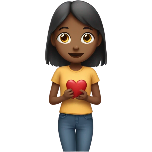 A girl holding a heart emoji