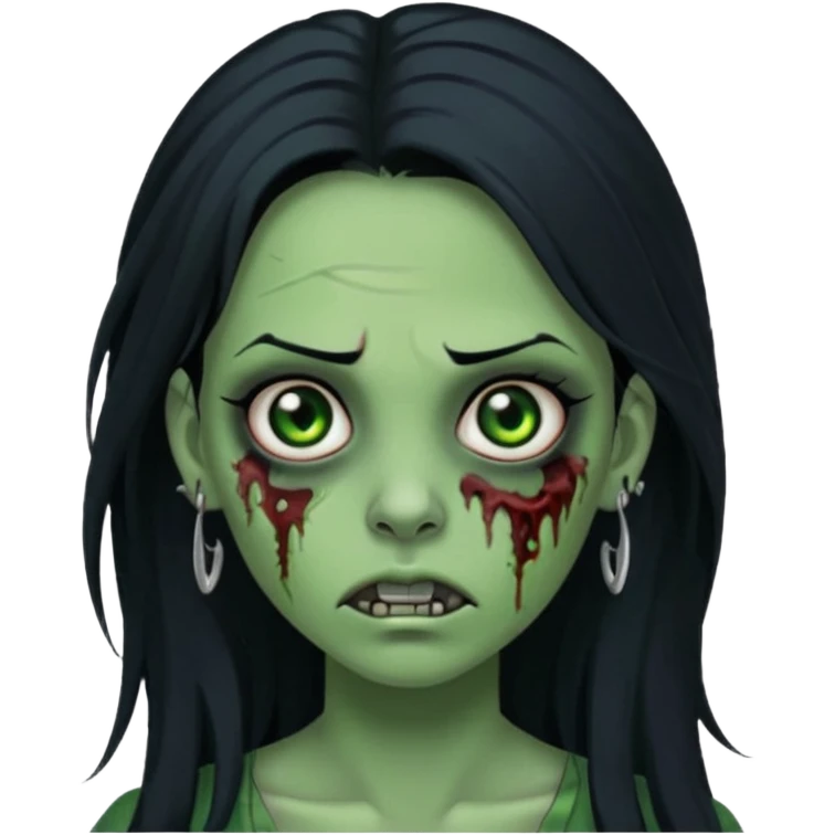 Zombie girl with a facial piercings long black hair green skin emoji