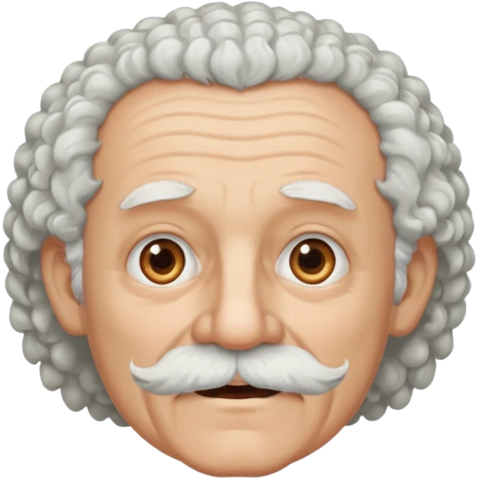 An elderly man emoji fluffy curly white hair, a narrow pointed face, and a thin straight white mustache above his mouth. emoji