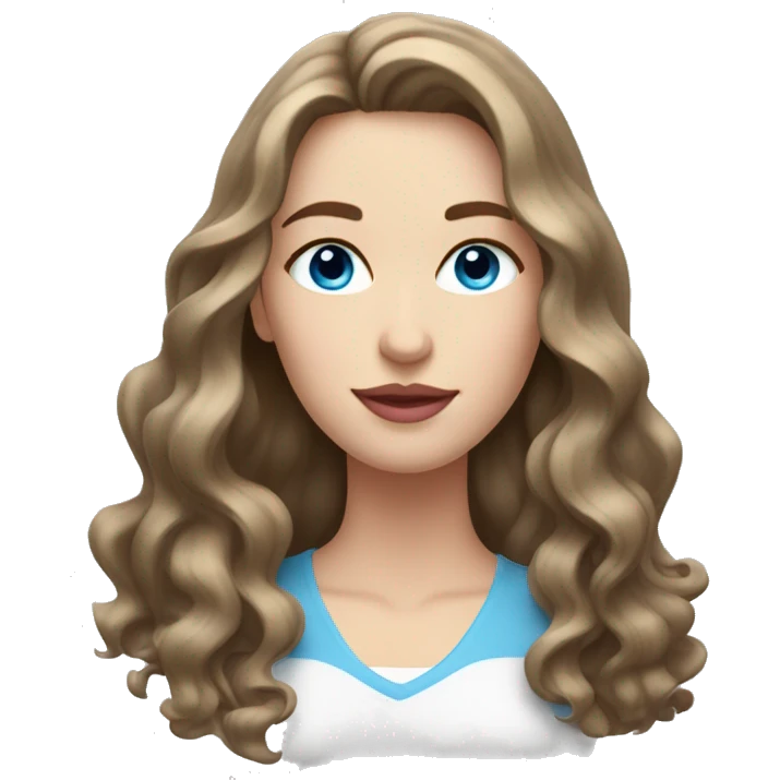 A white woman with a long facewavy medium brown shoulder-length hair, pink lips, and blue eyes, on a white background  emoji