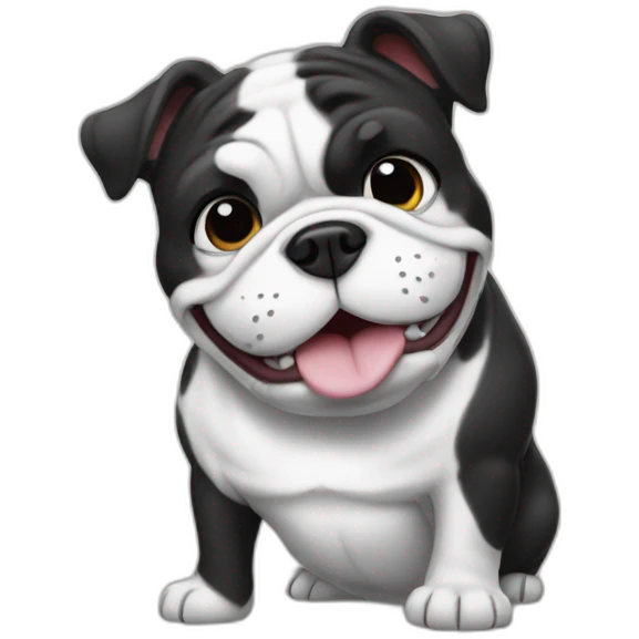 bulldog happy black and white fat emoji