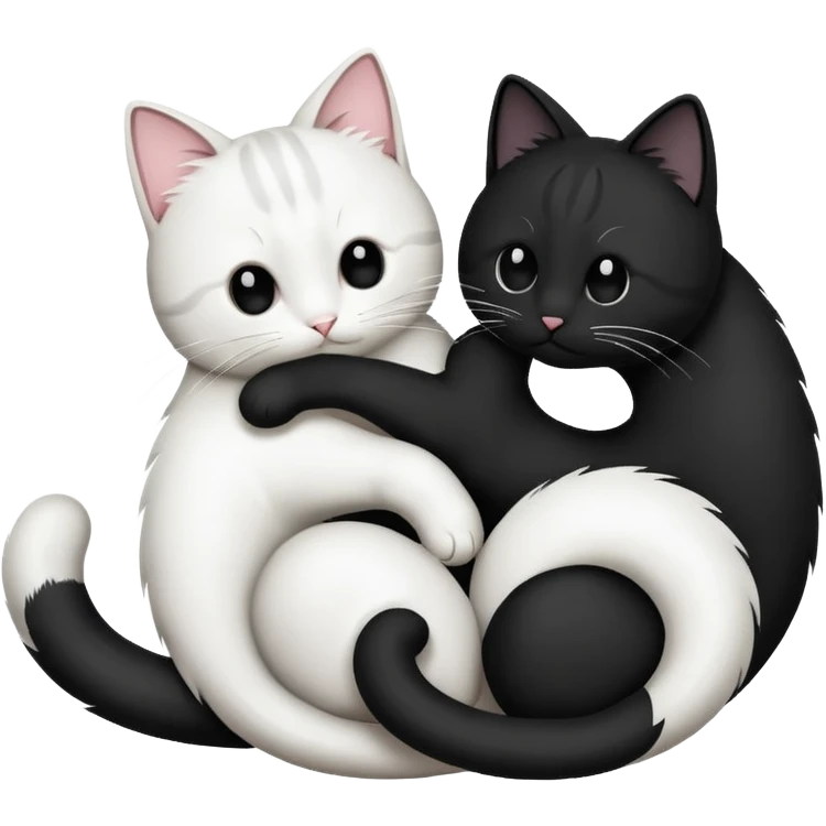 two cats, one black and one white, forming a yin-yang symbol, tails and bodies intertwined, emoji style emoji