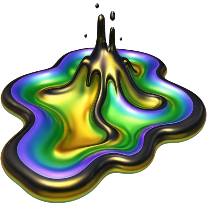3D render of Oil Slick, toxic waste aesthetic, bubbling liquid, caution metal, industrial warning texture. emoji