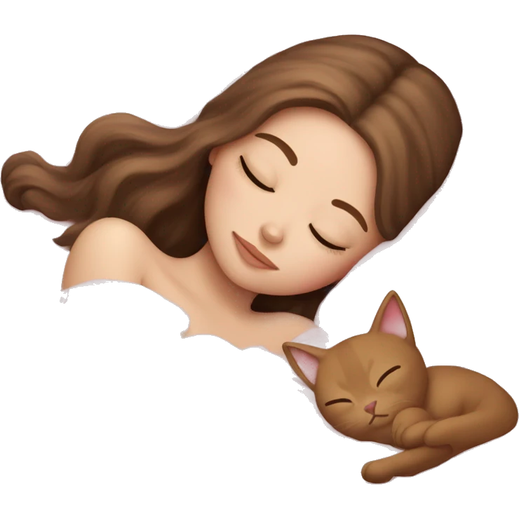 White girl brown hair sleeping with light pink kitty emoji