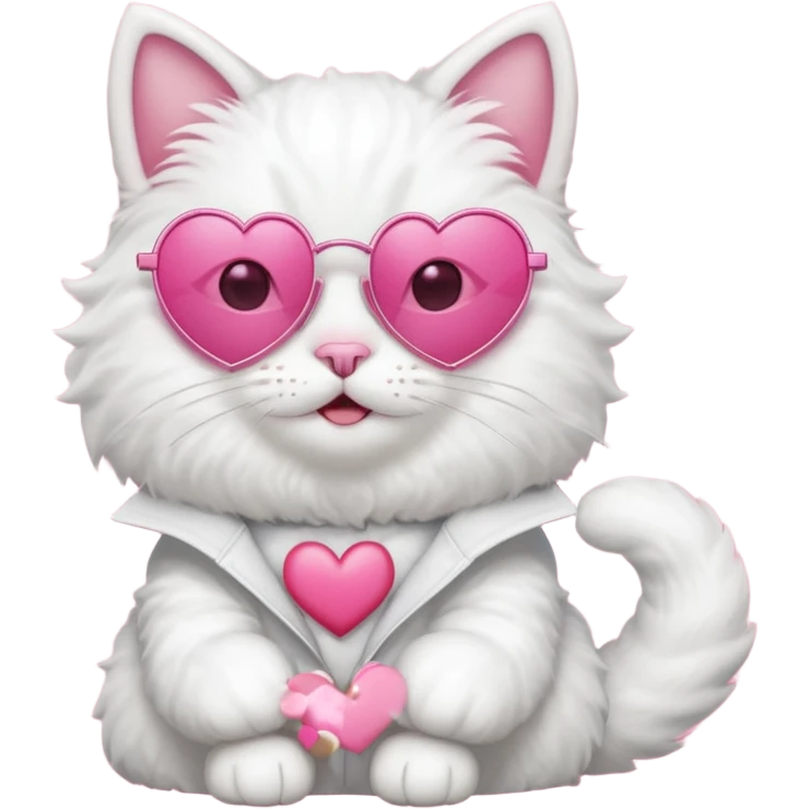 a cute white cat wearing heart sunglasses while smilling emoji