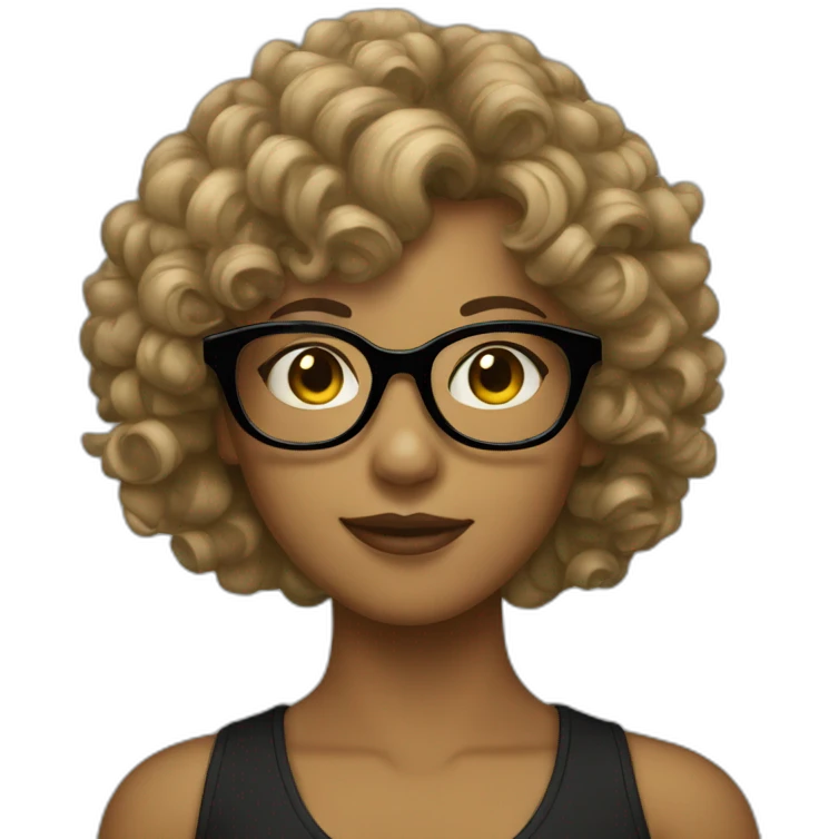 tan girl with curly hair bangs and black glasses emoji
