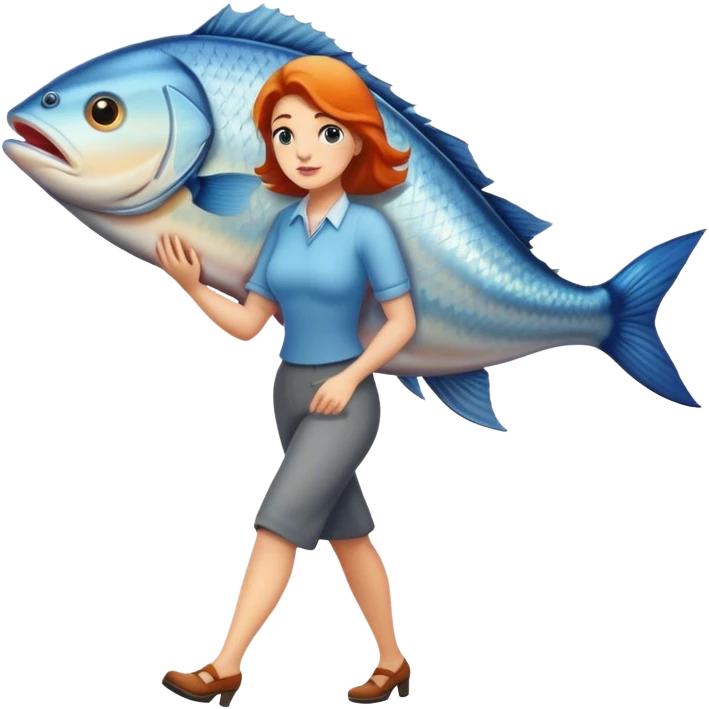 Woman walking with huge fish  emoji