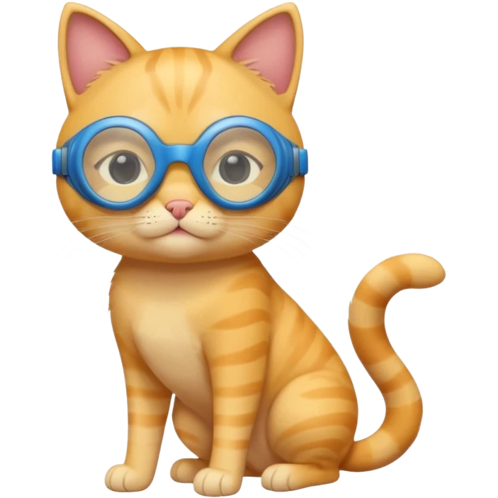 cute yellow lazy cat with full body with blue goggles and no clothes emoji