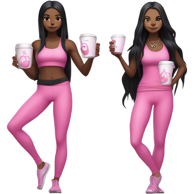 Yoga catgirl snakegirl with coffee black long hair gothic full body pink sport  emoji