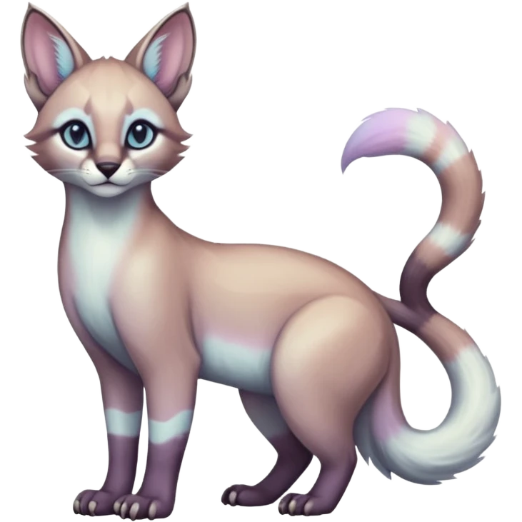iridescent pastel white divine exotic cute cool beautiful shiny beautiful fantasy-caracal-civet-genet-sergal-vernid-Cacomistle-oncilla-animal-Fakémon-hybrid-fursona (full body) emoji