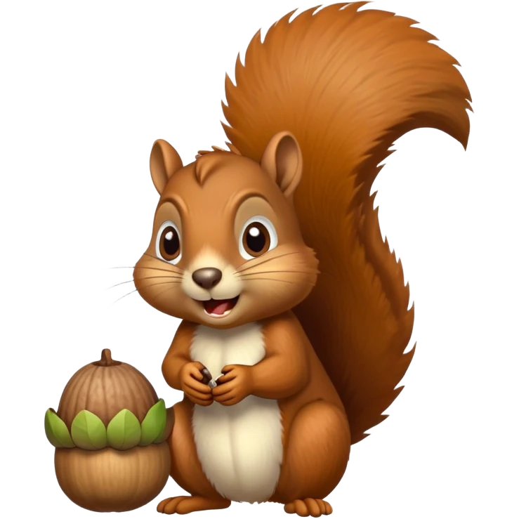 Squirrel with drool coming from mouth, hungry face, eyes fixed on acorn emoji