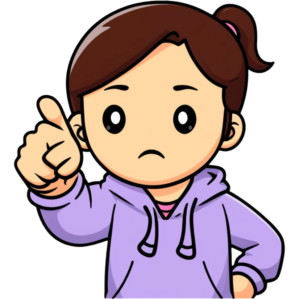 cartoon sticker of a girl showing thumbs down emoji