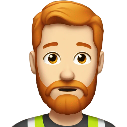 Sad bearded redhead man in warehouse emoji