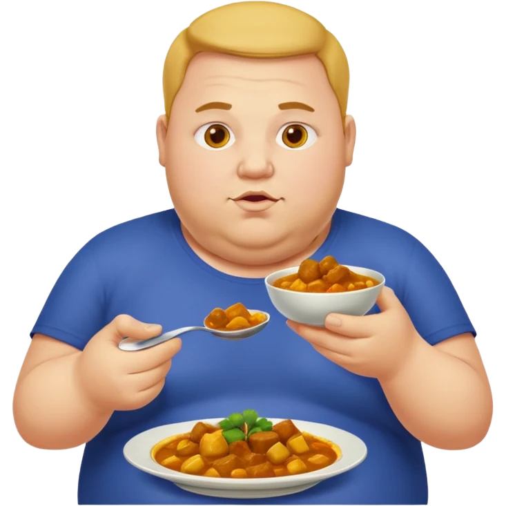 Obese man eating 2 plates of curry  emoji