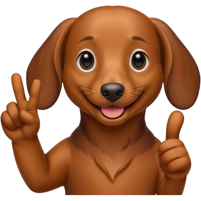 Create a dachshund showing a victory sign with his fingers emoji