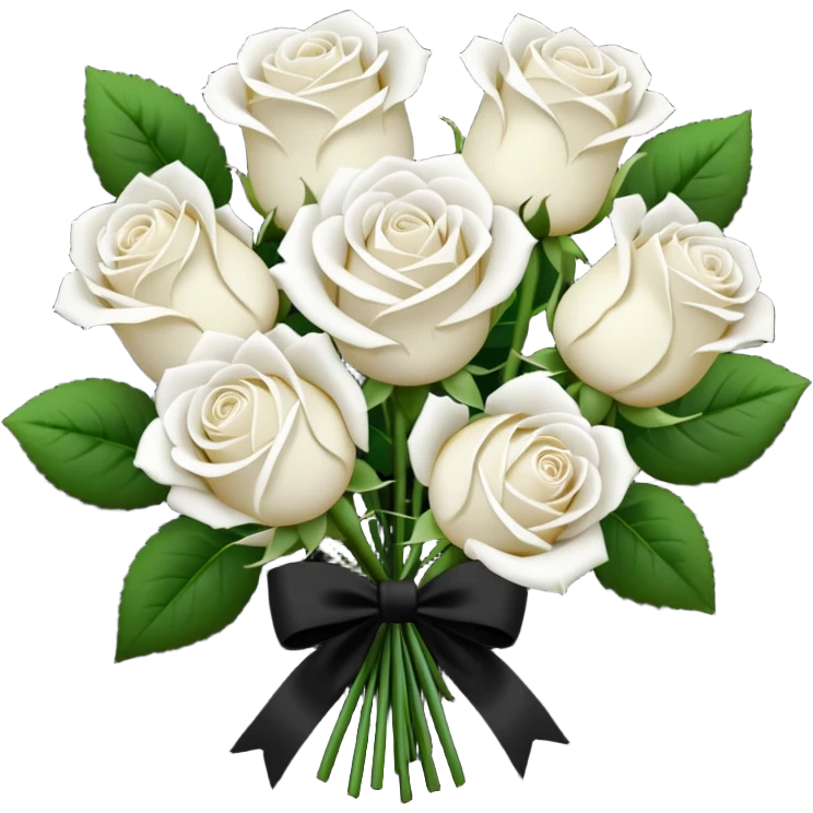 a bunch of white roses tied with a black velvet ribbon emoji