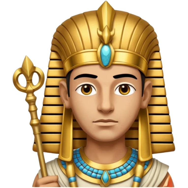 A regal pharaoh with golden headdress, calm stern eyes, and holding a crook and flail with authority.
 emoji