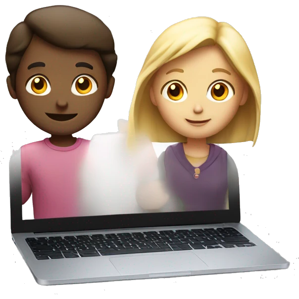 Girl and boy laptop with light above head emoji