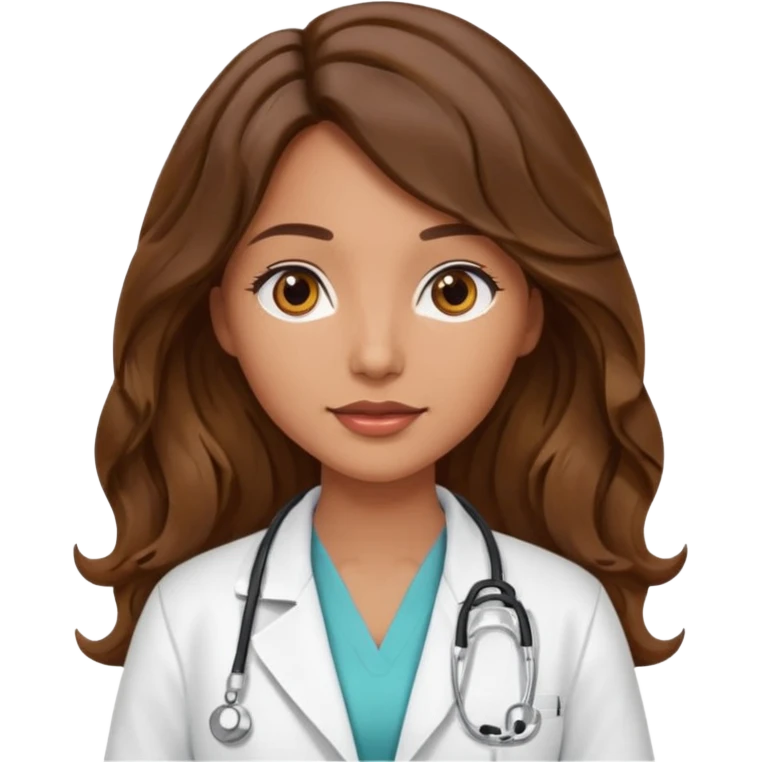 aesthetic emoji of a pretty brunette with long wave hair part in the middle and with tan skin woman with a white coat doctor emoji