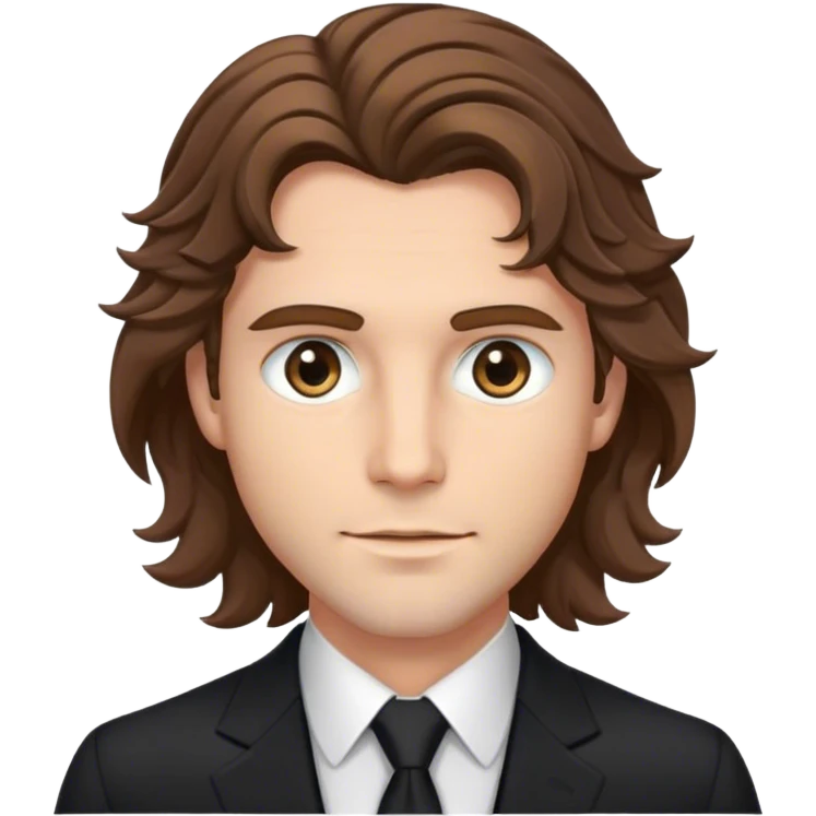 Groom brown mid length wavy hair, black suite, grey eyes emoji