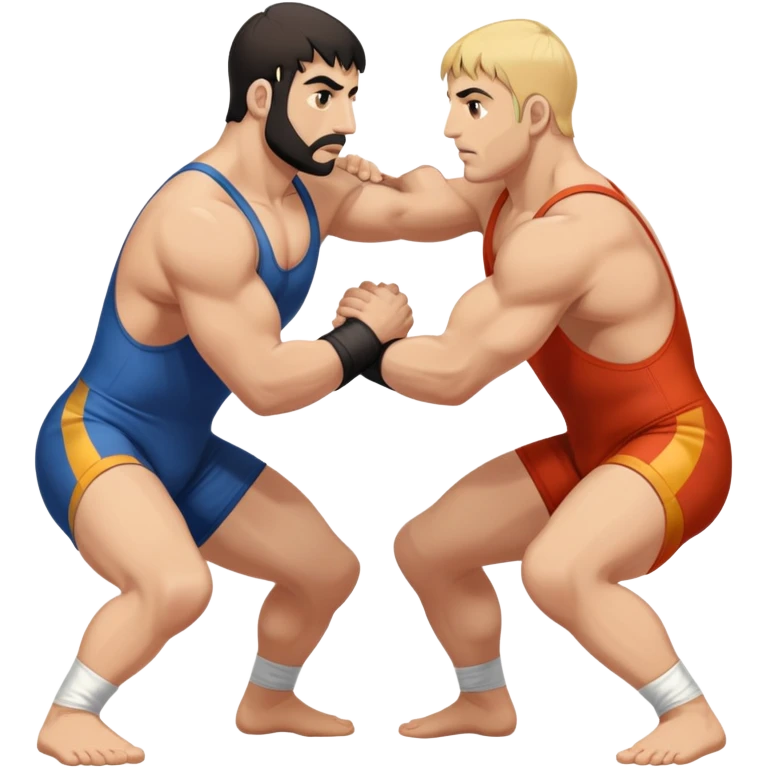 An icon symbolizing Greco-Roman wrestling, showing two wrestlers locked in a powerful grip, focusing on upper-body techniques. The background features a wrestling mat, with the athletes wearing traditional singlets. Transparent background highlights the strength and skill of the sport. emoji