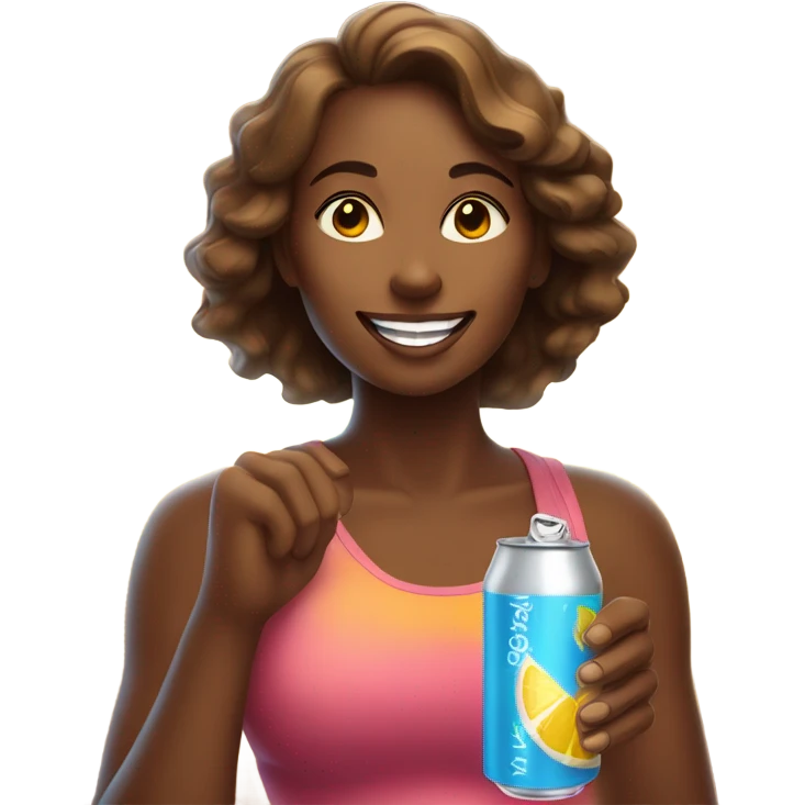 Woman drinking energy with sunshine  emoji