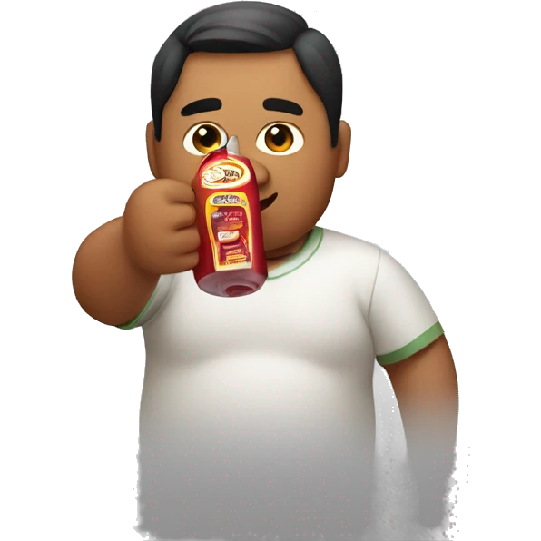 Chubby Guatemalan man drinking a bottle of ketchup  emoji