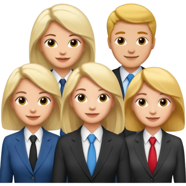 сделай деловых коллег, которые радосно что-то обсуждают. все должны быть светлокожими и с разным цветом волос emoji