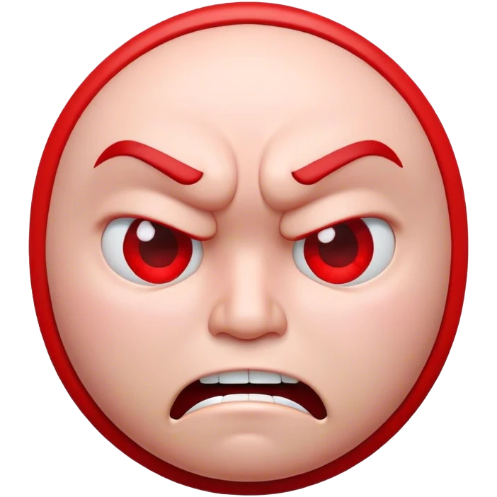 3d single circle face, upset and angry to somebody else. red color emoji
