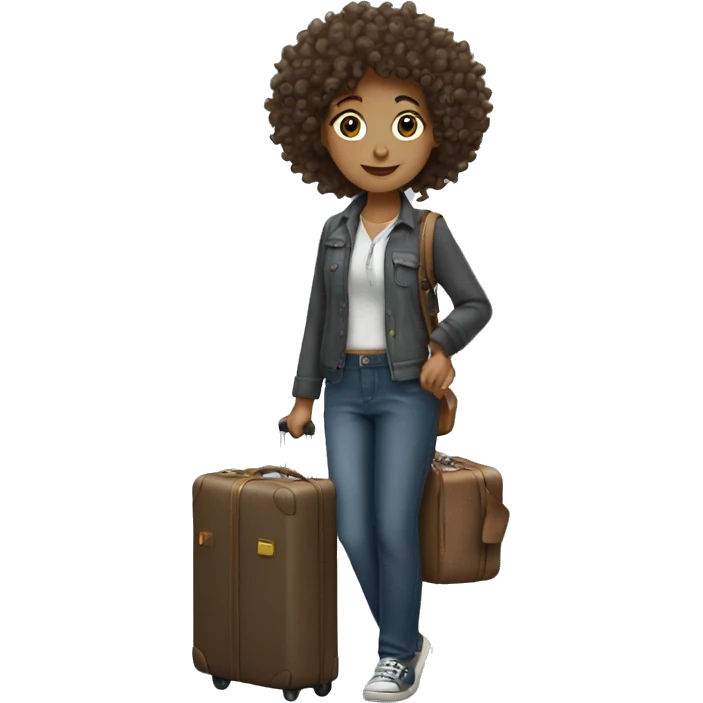curly haired girl with suitcase emoji