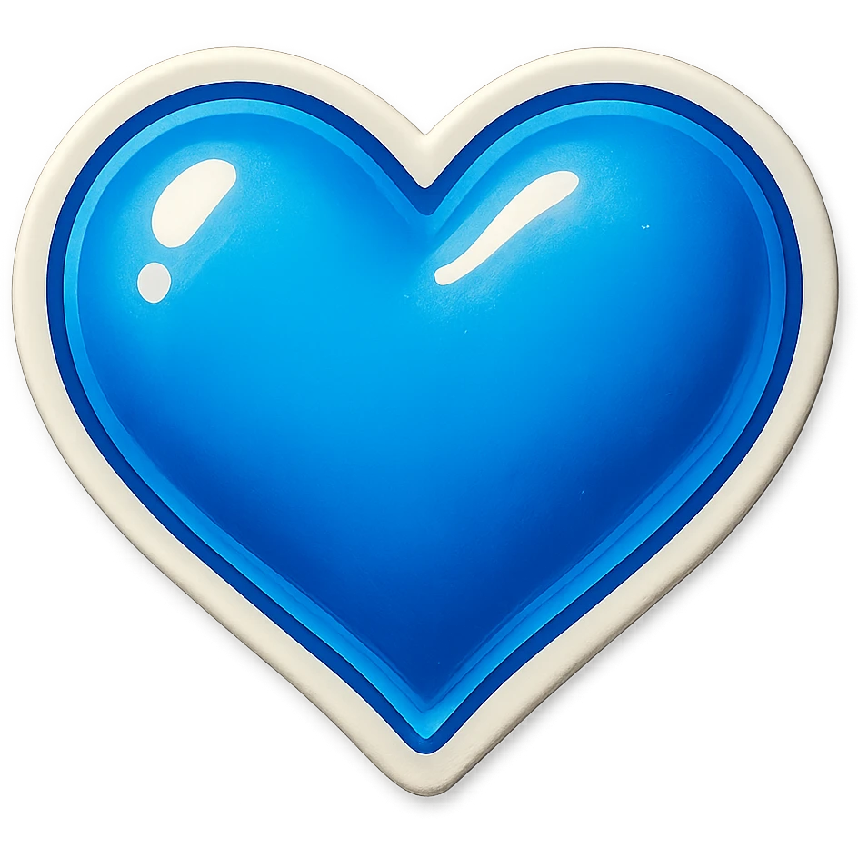 blue heart with a white outline, retro sticker style emoji