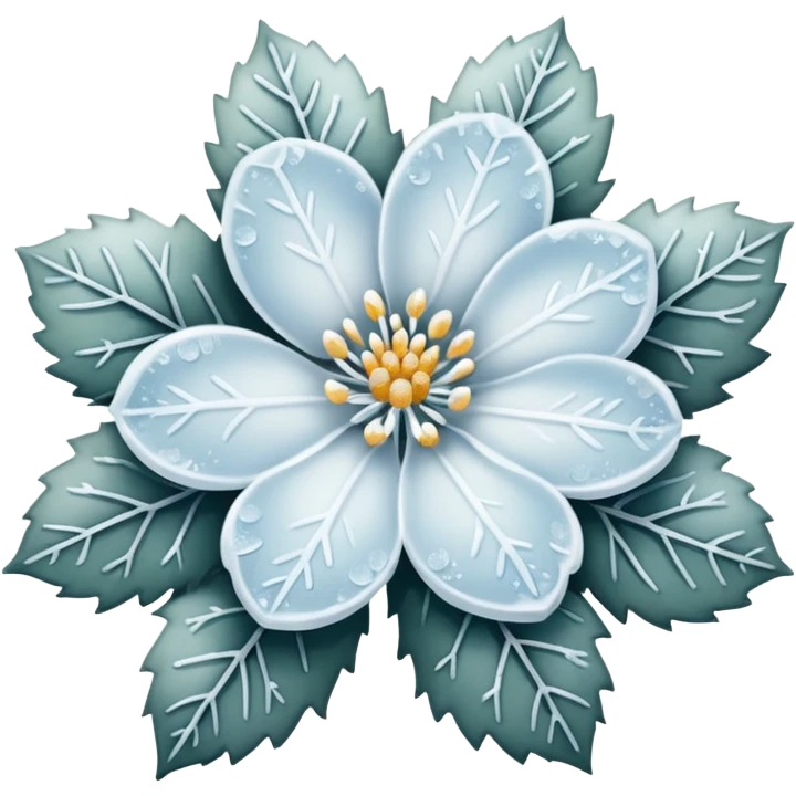 A tiny winter bloom dusted lightly with frost crystals. emoji