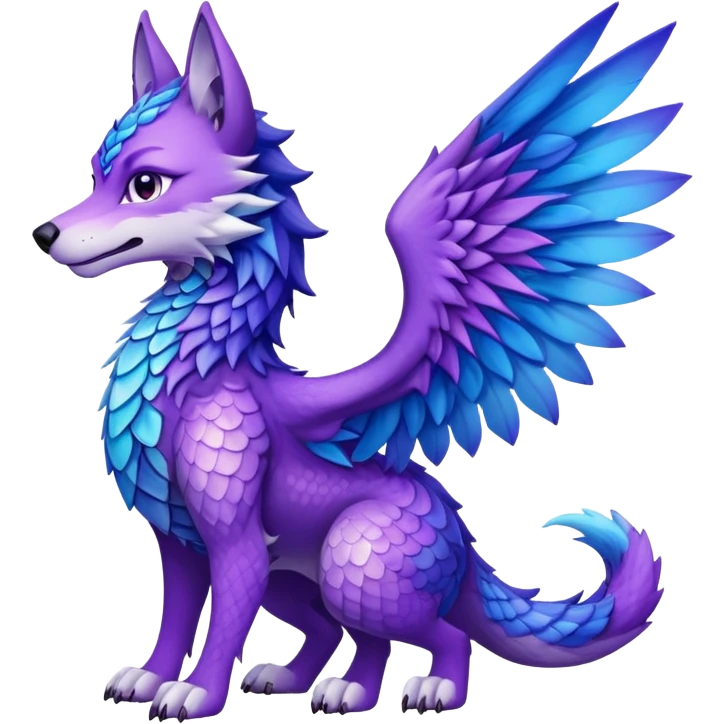 Wolf dragon hybrid with wings facing forward purple and blue emoji