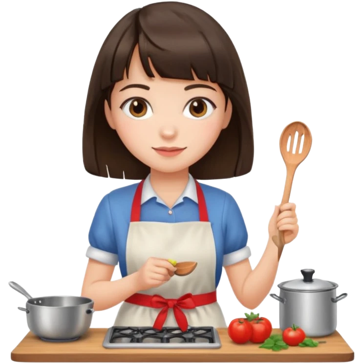 girl brunette with bangs cooking emoji