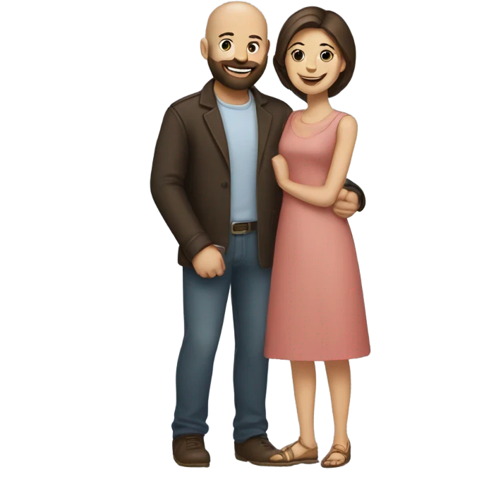 Brunette woman and bald man with beard holding hands  emoji