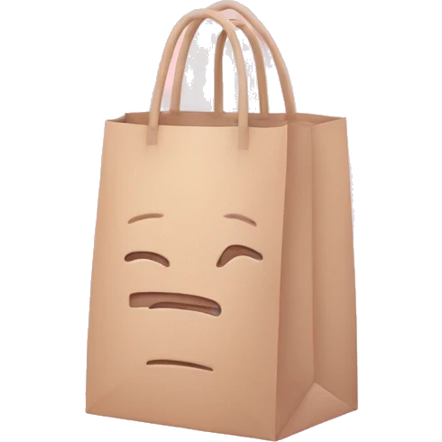 An emoji of a grocery bag in pastel pink without a face emoji