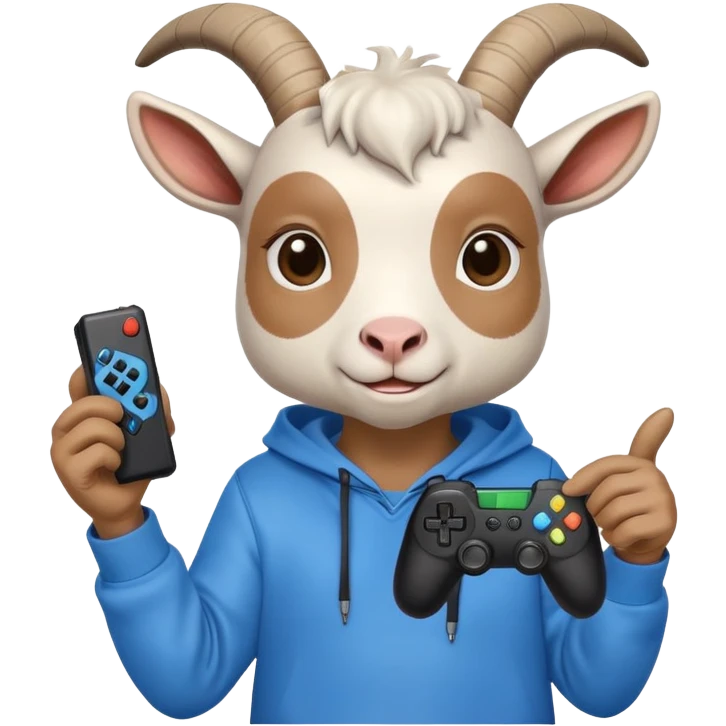 Cute Goat wearing sweatshirt holding video game controller  emoji