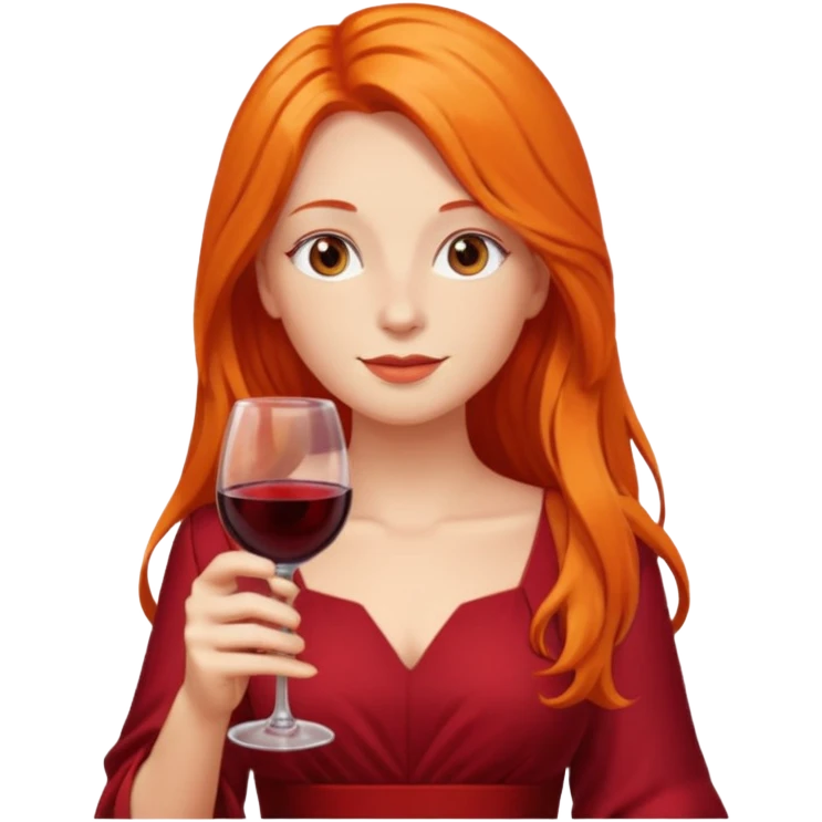 orange long hair drinking wine, dress red emoji