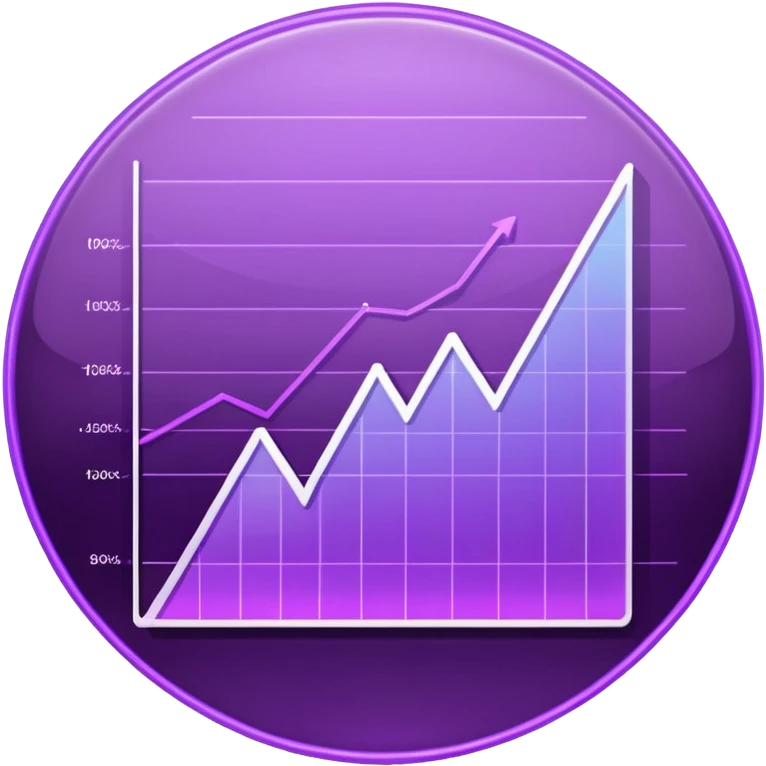 A glowing purple hologram of a line chart emoji